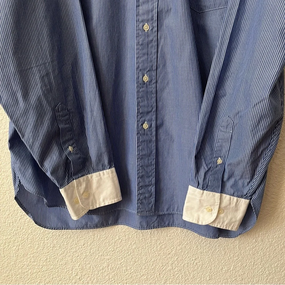 J.Crew Men's XL Blue White Stripe Contrast Collar Cuffs Dress Shirt Button Up